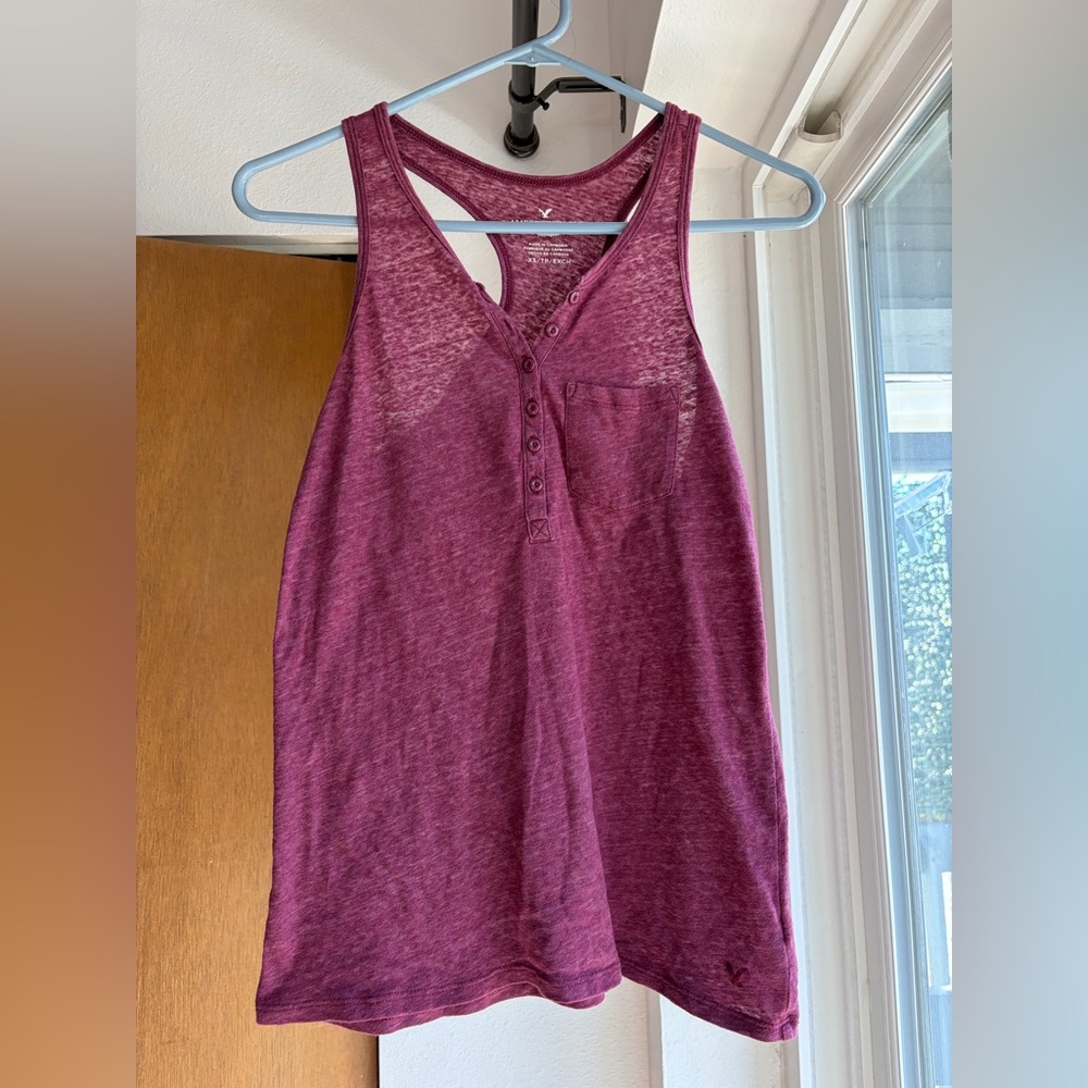 American Eagle Henley Racerback Button Tank Red Pink XS Vintage Y2K Style